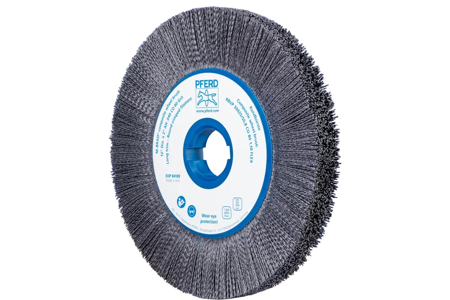 Picture of Pferd M-BRAD® Composite Wheel Brush 12" Dia. .040/80 Grit Ceramic Oxide 2" Keyed Arbor